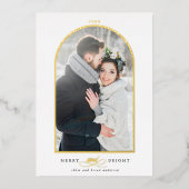 Arch Foto Merry & Bright Gold Foil Ferienkarte Folieneinladung (Vorderseite)