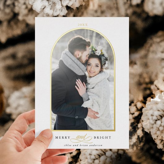 Arch Foto Merry & Bright Gold Foil Ferienkarte Folieneinladung