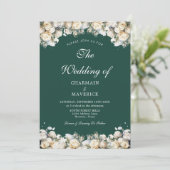 Arch Foto mit White Roses Smaragdgrüner Hochzeit Einladung (Stehend Vorderseite)