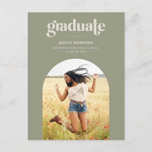 Arch Foto Modern Type Avocado Green Abschluss Postkarte (Vorderseite)