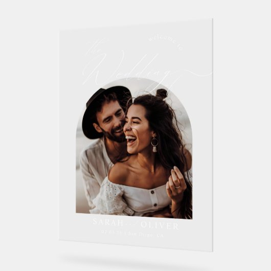 Arch Foto Moderne Script Hochzeit Willkommen Acrylschild (Winkel)