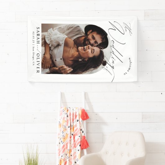 Arch Foto Moderne Script Hochzeit Willkommen Banner (Insitu)