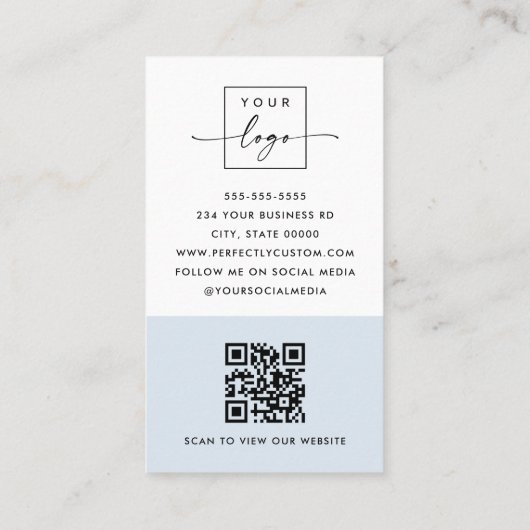 Arch Foto Modernes, minimales, hellblaues QR Logo Visitenkarte (Rückseite)