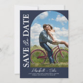 Arch Foto Navy Blue Elegante Moderne Save the Date (Vorderseite)