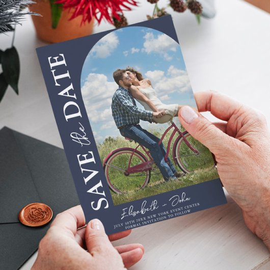 Arch Foto Navy Blue Elegante Moderne Save the Date