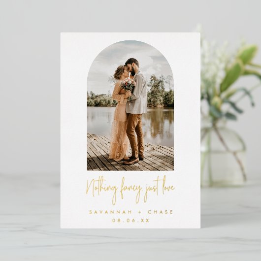 Arch Foto Nichts Extravagant nur Liebe Elopement Folieneinladung (Stehend vorne)