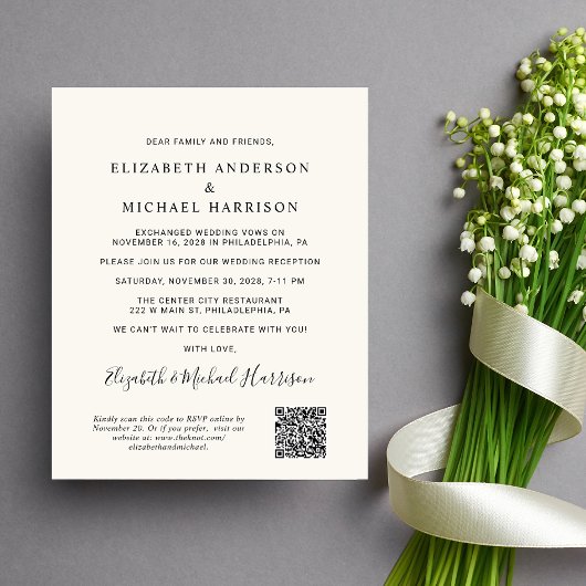 Arch Foto QR Code Cream Wedding Reception Einladun