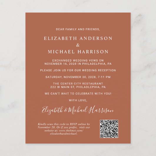 Arch Foto QR Code Terracotta Empfang Einladung (Rückseite)