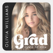 Arch Foto Schwarz Retro grad Abschluss Quadratischer Aufkleber (Vorderseite)