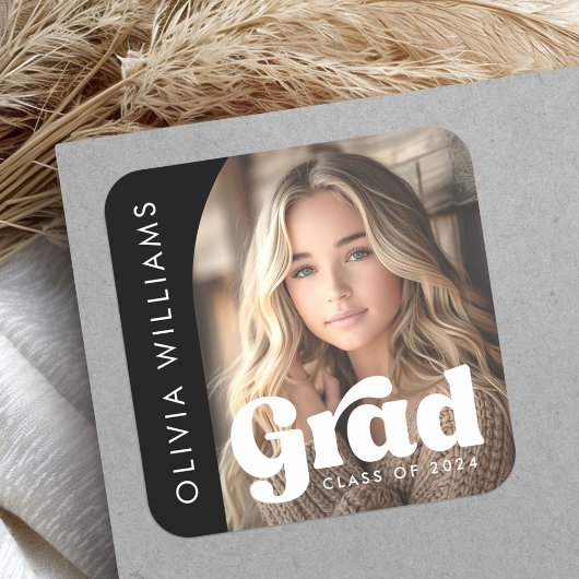 Arch Foto Schwarz Retro grad Abschluss Quadratischer Aufkleber