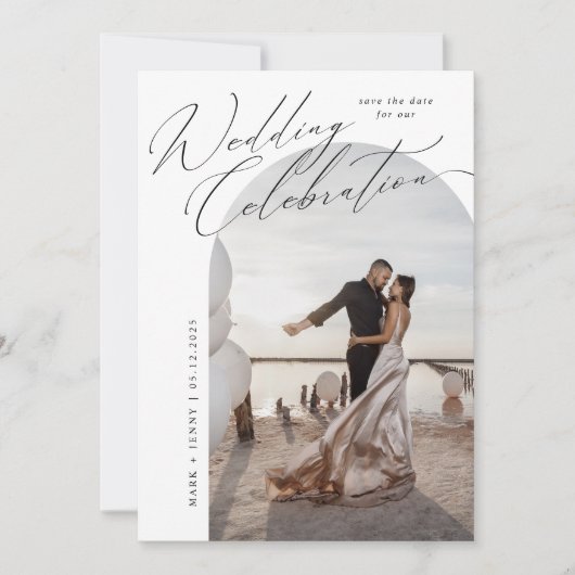 Arch Foto Script Typografie Moderne Hochzeit Save The Date (Vorderseite)