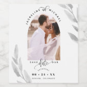 Arch Foto, Silber-Blätter Hochzeiten speichern Sie Weinetikett (Einzelnes Label)