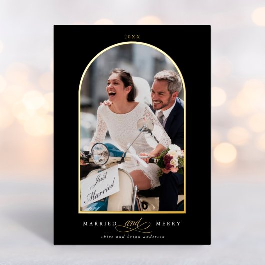 Arch Foto Verheiratet und Mercedes Foil Holiday Ca Folieneinladung