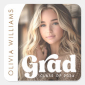 Arch Foto white retro grad Abschluss Quadratischer Aufkleber (Vorderseite)