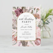 Arch Frame Botanische Geburtstagsparty, rosa Einladung (Stehend Vorderseite)