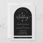 Arch Frame Modernes Script QR Code Schwarze Hochze Einladung (Vorderseite)