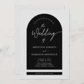 Arch Frame Modernes Script QR Code Schwarze Hochze Einladung (Vorne/Hinten)