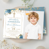 Arch Gold Dusky Blue Floral First CommunityFoto Einladung