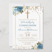 Arch Gold Dusky Blue Floral First Heilige Kommune Einladung (Vorderseite)
