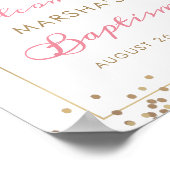 Arch Gold Glitter Pink Floral Baptism Welcome Sign Poster (Ecke)