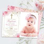 Arch Gold Glitzer Rosa Blumenmaus Taufe Foto Einladung