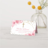 Arch Gold Glitzer Rosa Blumenstrauß Erstkommunion Platzkarte (Rückseite)