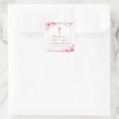Arch Gold Glitzer Rosa Blumenstrauß Erstkommunion Quadratischer Aufkleber (Tasche)