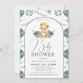 Arch Green Foliage Lion Babydusche Einladung (Vorderseite)