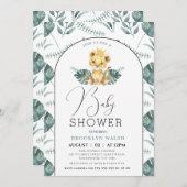 Arch Green Foliage Lion Babydusche Einladung (Vorne/Hinten)