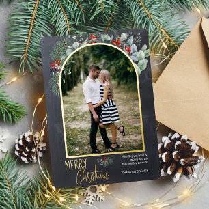 Arch Greenery Merry Christmas Foto Chalkboard Folien Feiertagskarte