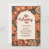 Arch Groovy Retro 70s Floral Wedding Einladung (Vorderseite)