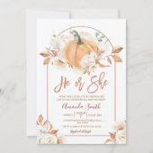 Arch He or She Boho Rustic Pumpkin Gender Reveal Einladung (Vorderseite)