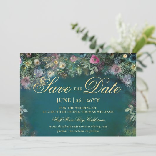 Arch-Hochzeit der verzauberten Rose speichern Sie  Einladung (Stehend Vorderseite)