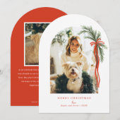 Arch Holiday Greenerie Swag Red Bow Weihnachtsgebä Einladung (Vorne/Hinten)