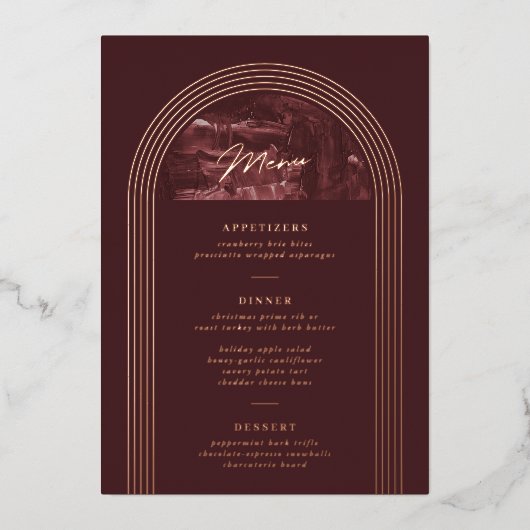 Arch Holiday Party Menu Card Foil Painted Arch Par Folieneinladung (Vorderseite)