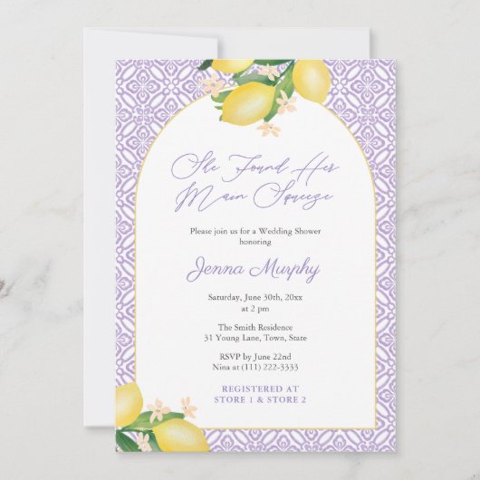 Arch Lemons Lilac Main Squeeze Bridal Shower Party Einladung (Vorderseite)