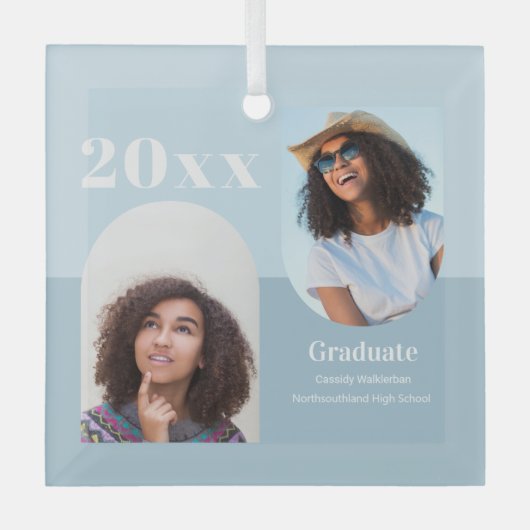 Arch Light Blue Zwei-Foto-Abschluss Ornament Aus Glas (Vorderseite)