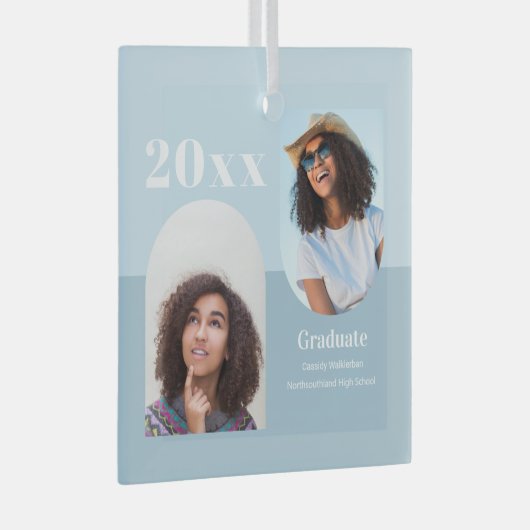 Arch Light Blue Zwei-Foto-Abschluss Ornament Aus Glas (Vorderseite Rechts)