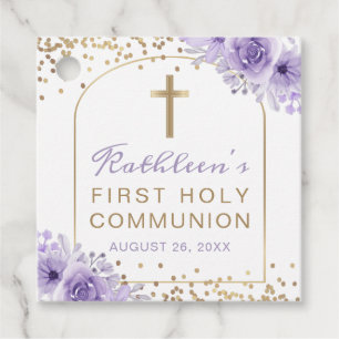 Arch Lila Gold Floral Erste Kommune Vielen Dank Geschenkanhänger