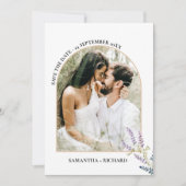 Arch Lila Wildblume Hochzeit speichern das Datum Einladung (Vorderseite)