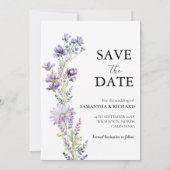 Arch Lila Wildblume Hochzeit speichern das Datum Einladung (Rückseite)