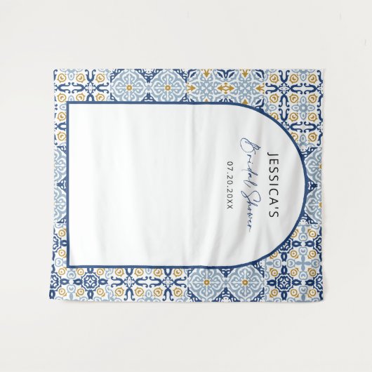 Arch Mediterranean Blue Brautparty Hintergrund Wandteppich (Vorderseite (Horizontal))