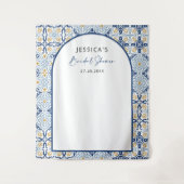 Arch Mediterranean Blue Brautparty Hintergrund Wandteppich (Vorderseite)