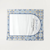 Arch Mediterranean Blue Tile Verlobung Hintergrund Wandteppich (Vorderseite (Horizontal))
