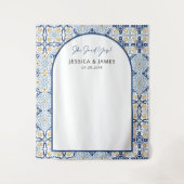 Arch Mediterranean Blue Tile Verlobung Hintergrund Wandteppich (Vorderseite)