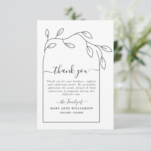 Arch Minimal Text Script Beerdigung Dankeskarte (Stehend Vorderseite)