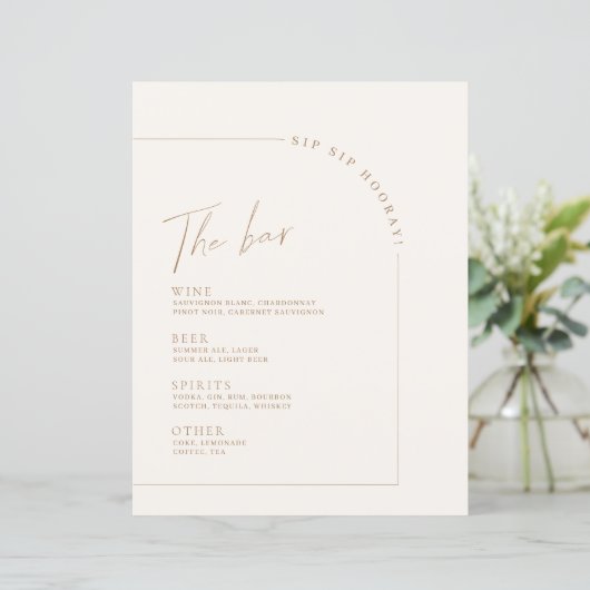 Arch Minimalistisch Calligraphy Wedding Bar Menu (Stehend Vorderseite)