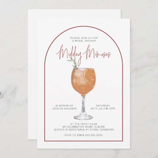 Arch Minimalistisch Midday Mimosas Brautparty Einladung (Vorne/Hinten)