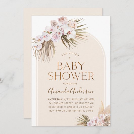 Arch Minimalistisch Orchards Palm Babydusche Einladung (Vorne/Hinten)