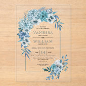 Arch mit aquamarin blauen Blumen und Blätter Hochz Acryleinladungen (Vorderseite)